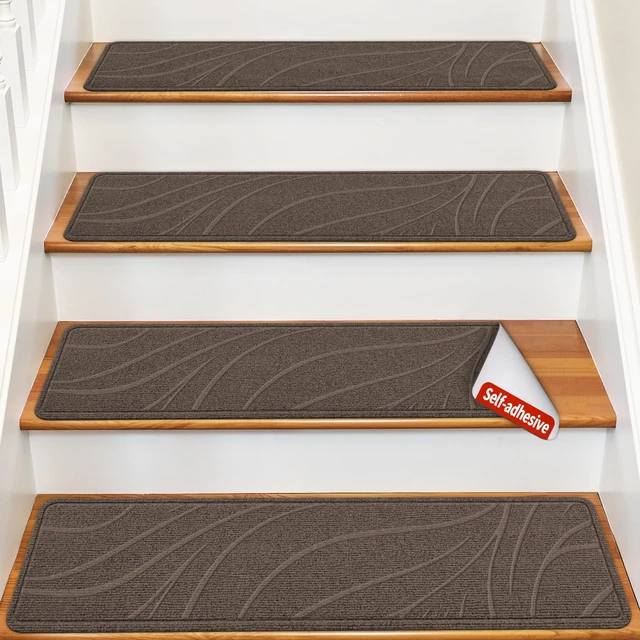 Main image of Stair Treads for Wooden Steps, 15 PCS 8"x30", Brown Non-Slip TPE Backing Indoor Stair Runners, Washable & Reusable Stairs Carpet Rugs, No Residue, Safe for Kids, Pets, Seniors