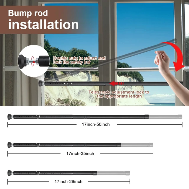 Alt view image 4 of 7 - Sliding Door Security Bar17-50 inch Adjustable Patio Door Security bar with Rubber Tips Apartment Bedroom Bottom of Door Heavy Duty Interior Black