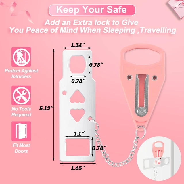 Alt view image 4 of 7 - 4 Pack Portable Door Lock, Hotel Travel Door Lock Security for Home, Pink Hotel Safety Device for Door Security, Portable Lock for Hotel Room, Apartment, College Dorm and Travel, Pink