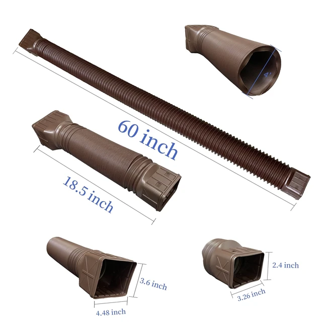 Alt view image 4 of 7 - 2 Pack Flexible Rain Gutter Downspout Extensions,Drain Downspout Extender,Gutter Extension Flexible,Down Spout Drain Extension Pipes,Extendable from 21 to 60 Inches (Brown)