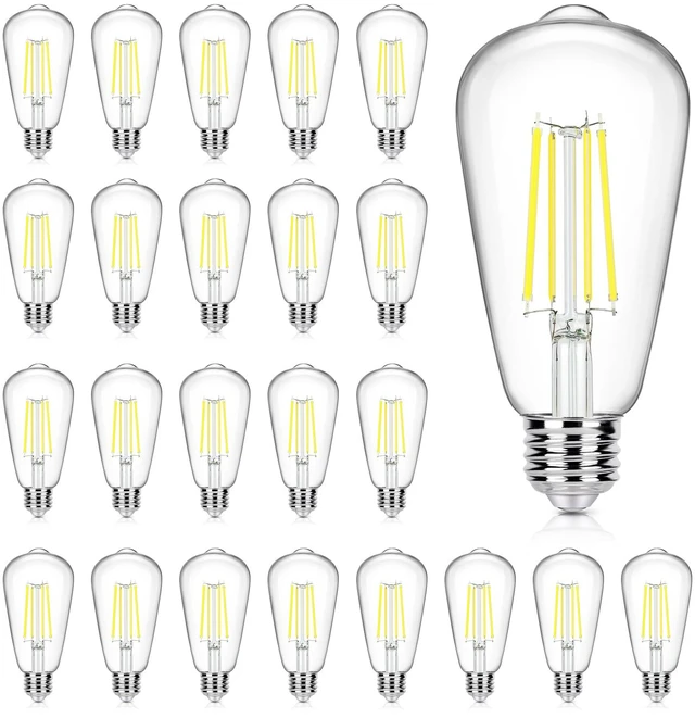 Main image of 24-Pack Vintage LED Edsion Bulbs 100W Equivalent, E26 Base Bulb 8W 5000K Non-dimmable, 1400LM High Brightness, LED Filament, High CRI, Medium Base, Antique Decorative Clear Glass