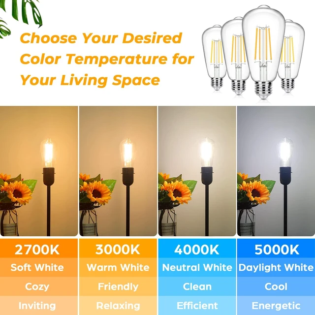 Alt view image 7 of 7 - 24-Pack Vintage LED Edsion Bulbs 100W Equivalent, E26 Base Bulb 8W 5000K Non-dimmable, 1400LM High Brightness, LED Filament, High CRI, Medium Base, Antique Decorative Clear Glass