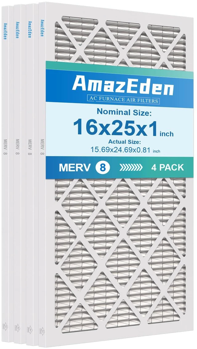 Main image of 16x25x1 Air Filter 4 Pack MERV 8 Dust Defense MPR 600 FPR 5 HVAC AC Furnace Pleated Filters Replacement for Home Office (Actual Size: 15.69x24.69x0.81 Inches)