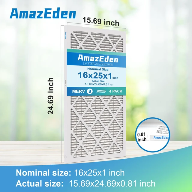 Alt view image 2 of 6 - 16x25x1 Air Filter 4 Pack MERV 8 Dust Defense MPR 600 FPR 5 HVAC AC Furnace Pleated Filters Replacement for Home Office (Actual Size: 15.69x24.69x0.81 Inches)