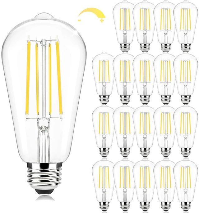 Main image of 20-Pack Dimmable Led Light Bulbs 60W Equivalent, Vintage Edison Light Bulbs, 2700K Warm White ST58 7W LED Bulb Super Bright 850LM, 90+CRI, Clear Glass Antique Decorative Filament Bulbs