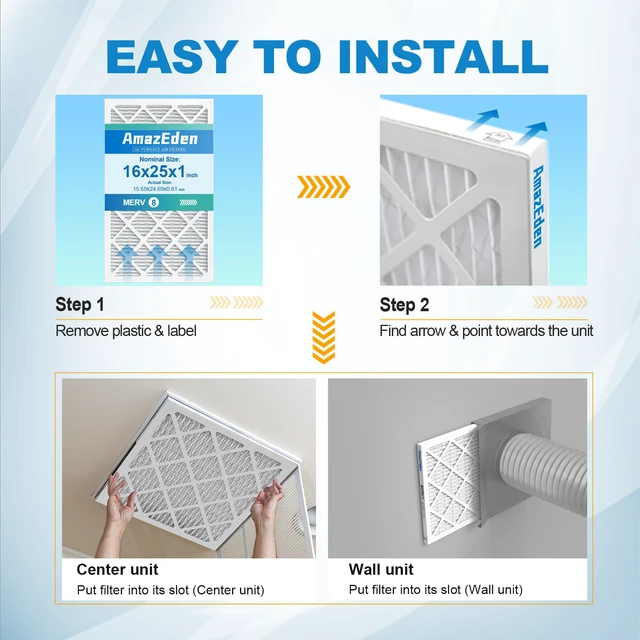 Alt view image 6 of 6 - 16x25x1 Air Filter 4 Pack MERV 8 Dust Defense MPR 600 FPR 5 HVAC AC Furnace Pleated Filters Replacement for Home Office (Actual Size: 15.69x24.69x0.81 Inches)