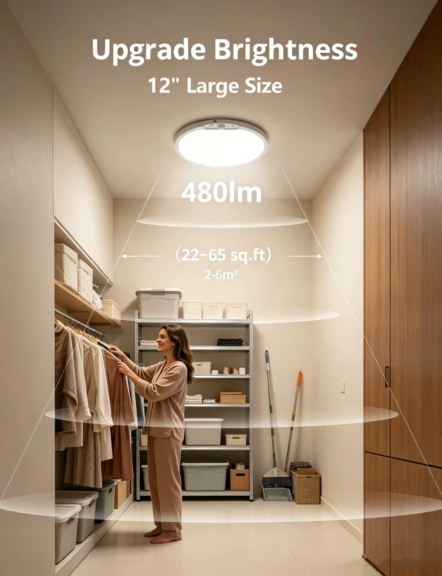 Alt view image 6 of 7 - 10000mAh Battery Operated Ceiling Light with Remote RGB Backlight Magnetic Battery Operated IP44 Waterproof Dimmable & 3CCT Remote No Wiring for Closet Pantry Garage