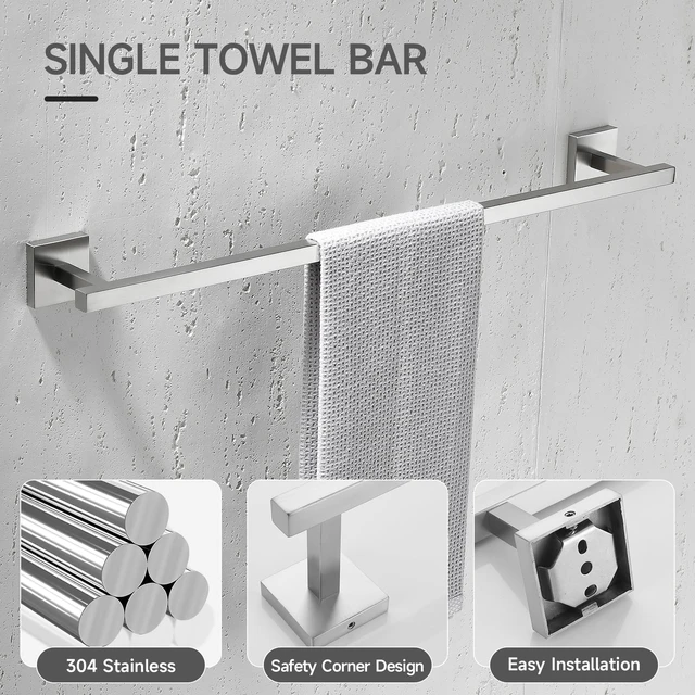 Alt view image 2 of 7 - 5-Piece Bathroom Hardware Set, Brushed Nickel Classic Wall Mounted SUS304 Stainless Steel, Towel Bar Set, Towel Rack for Bathroom, Toilet Paper Holder, Bathroom Hand Towel Holder