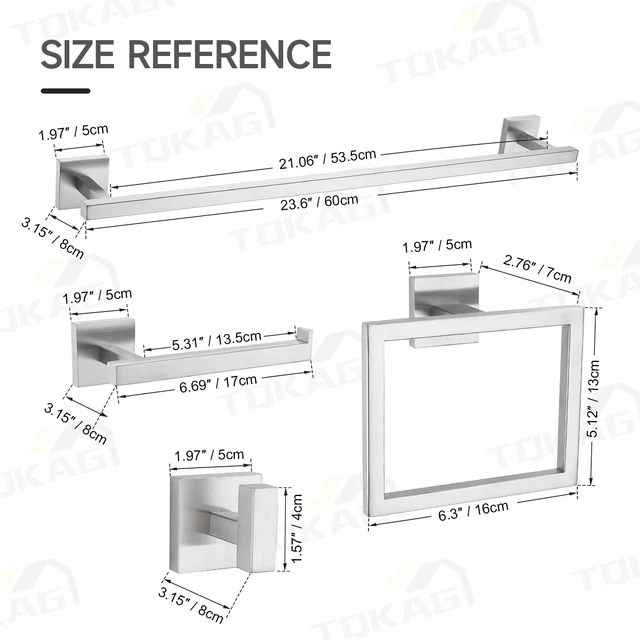 Alt view image 6 of 7 - 5-Piece Bathroom Hardware Set, Brushed Nickel Classic Wall Mounted SUS304 Stainless Steel, Towel Bar Set, Towel Rack for Bathroom, Toilet Paper Holder, Bathroom Hand Towel Holder