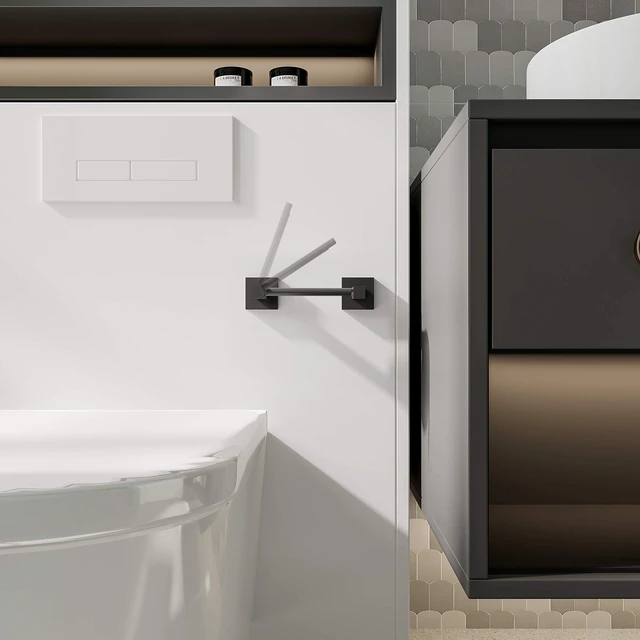 Alt view image 2 of 7 - Matte Black Toilet Paper Holder Wall Mount for Bathroom, 2 Pack Dual-Post Pivoting Tissue Roll Holder with Square Base, Rustproof 304 Stainless Steel, Screw-in, for Hotel Apartments, Modern