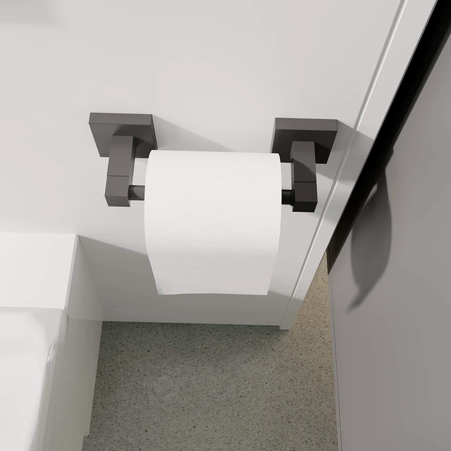 Alt view image 3 of 7 - Matte Black Toilet Paper Holder Wall Mount for Bathroom, 2 Pack Dual-Post Pivoting Tissue Roll Holder with Square Base, Rustproof 304 Stainless Steel, Screw-in, for Hotel Apartments, Modern