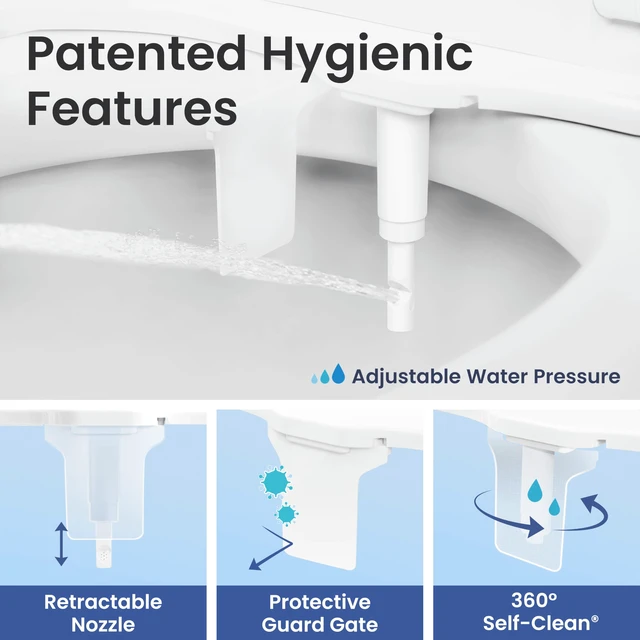 Alt view image 4 of 7 - NEO 120 PLUS - Patented Non-Electric Bidet Attachment, Rose Gold Non-Electric, Single Nozzle, Slide-In Install, 360° Self-Clean, EZ-Lift to Clean, Rear Wash