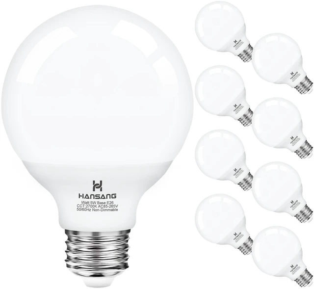 Main image of 8 Pack G25 Vanity Light Bulbs for Bathroom 2700K Warm White 60W Equivalent LED Globe Light Bulbs, E26 Base, CRI85+ Eye-Friendly, Type G Round Light Bulb Over Mirror, 120V, 5W, 500LM, Non-Dimmable