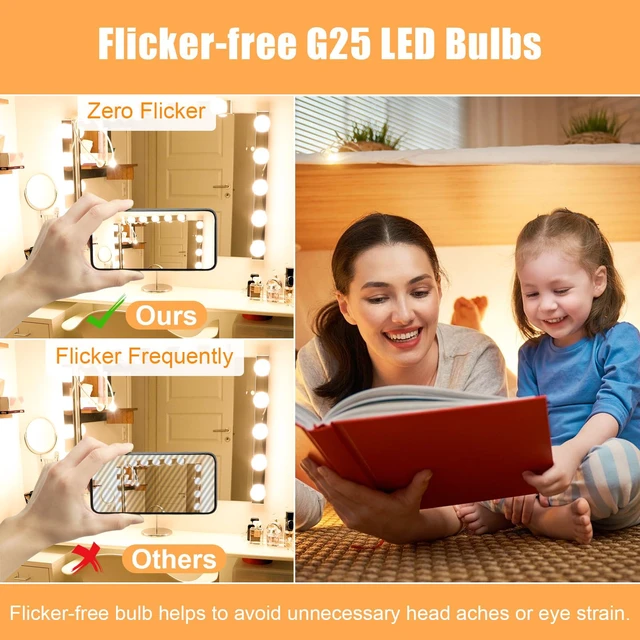 Alt view image 4 of 7 - 8 Pack G25 Vanity Light Bulbs for Bathroom 2700K Warm White 60W Equivalent LED Globe Light Bulbs, E26 Base, CRI85+ Eye-Friendly, Type G Round Light Bulb Over Mirror, 120V, 5W, 500LM, Non-Dimmable