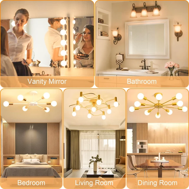 Alt view image 7 of 7 - 8 Pack G25 Vanity Light Bulbs for Bathroom 2700K Warm White 60W Equivalent LED Globe Light Bulbs, E26 Base, CRI85+ Eye-Friendly, Type G Round Light Bulb Over Mirror, 120V, 5W, 500LM, Non-Dimmable