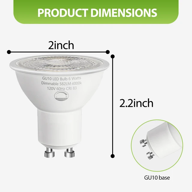 Alt view image 6 of 7 - 12 Pack GU10 LED Light Bulbs Dimmable 6W (50W Halogen Eq),2700K Warm White 582LM Flicker-Free,38° Beam Angle, 25000-Hour Lifespan, for Track Lights,Recessed Cans, Under-Cabinet, Display Cases & More