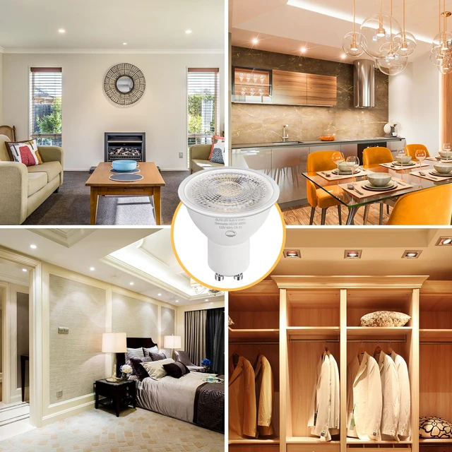 Alt view image 4 of 7 - 12 Pack GU10 LED Light Bulbs Dimmable 6W (50W Halogen Eq),2700K Warm White 582LM Flicker-Free,38° Beam Angle, 25000-Hour Lifespan, for Track Lights,Recessed Cans, Under-Cabinet, Display Cases & More