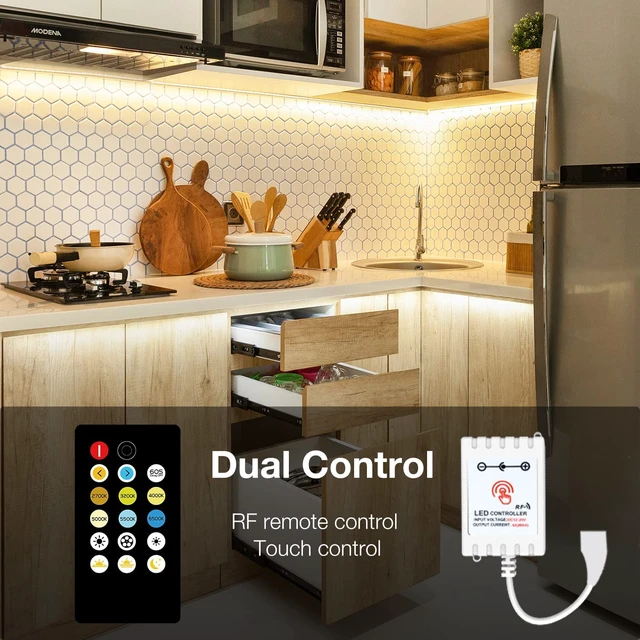 Alt view image 3 of 7 - Under Cabinet Lighting kit, 6 PCS LED Strip Lights with Remote, Dimmer and Adapter, Dimmable for Kitchen Cabinet,Counter,TV Back,Showcase 2700K-6500K Warm to Daylight White, Timing, 20ft