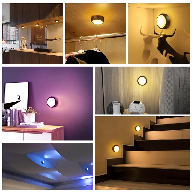 Alt view image 7 of 7 - LED Puck Lights with Remote Control, Wireless Under Cabinet & Closet Lighting, RGB 13 Color Changing Lights with Dimmer, Timer & AA Battery Operated, Push, Touch, Stick on for Night, Black, 2 Pack