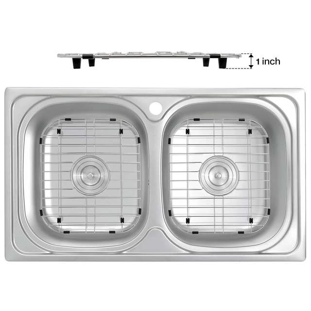 Alt view image 4 of 6 - Kitchen Sink Grid and Sink Protectors, 12 5/8'' x 14 5/16'' Sink Grids Stainless Steel Sink Grid Protectors, Sink Bottom Grid, 12 5/8" x 14 5/16" Grid With Center Drain For Double Bowl Sink