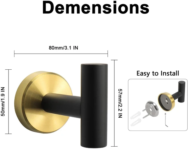 Alt view image 5 of 7 - Bath Towel Hooks- SUS 304 Stainless Steel Robe Hook Holder, Heavy Duty Coat Hook for Bathroom Livingroom Hotel Kitchen Garage, Wall Mounted (Black Gold, 4 Pack)