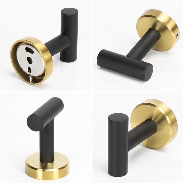 Alt view image 6 of 7 - Bath Towel Hooks- SUS 304 Stainless Steel Robe Hook Holder, Heavy Duty Coat Hook for Bathroom Livingroom Hotel Kitchen Garage, Wall Mounted (Black Gold, 4 Pack)