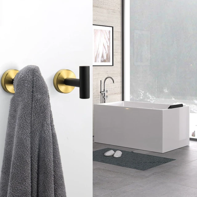 Alt view image 7 of 7 - Bath Towel Hooks- SUS 304 Stainless Steel Robe Hook Holder, Heavy Duty Coat Hook for Bathroom Livingroom Hotel Kitchen Garage, Wall Mounted (Black Gold, 4 Pack)