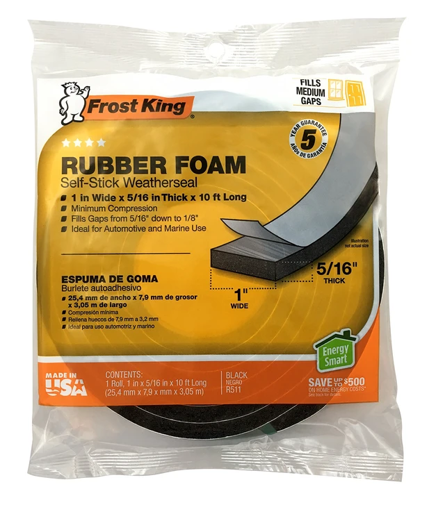 Alt view image 2 of 4 - P Self-Stick Rubber Foam Weatherseal, 1" W, 5/16" T, 10 ft L, Black (Pack of 2)