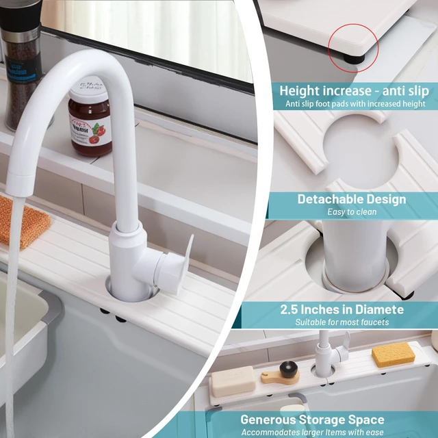 Alt view image 4 of 7 - Fast Drying Stone Faucet Mat for Kitchen Sink with Raised Feet, Water Absorbent Diatomite Stone Sink Tray, Faucet Sink Splash Guard, Prevents Moisture Buildup, Durable Protector for Bathroom Counter