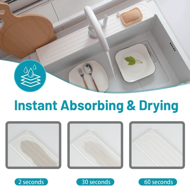 Alt view image 5 of 7 - Fast Drying Stone Faucet Mat for Kitchen Sink with Raised Feet, Water Absorbent Diatomite Stone Sink Tray, Faucet Sink Splash Guard, Prevents Moisture Buildup, Durable Protector for Bathroom Counter