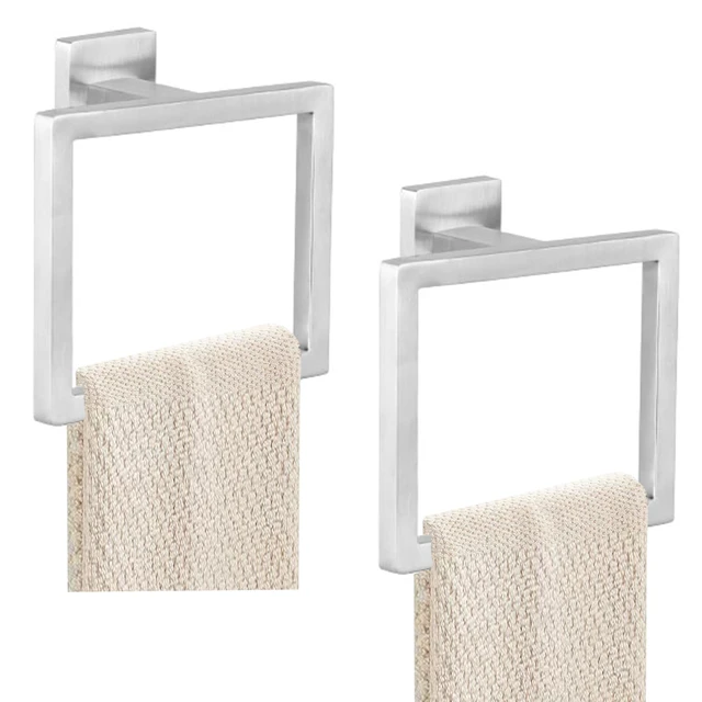 Main image of 2-Piece Towel Ring - Hand Towel Holder for Bathroom - Brushed Nickel Stainless Steel Towel Holder, Towel Racks for Bathroom, Square Modern Design Hand Towel Holder, Contemporary Hand Towel Bar