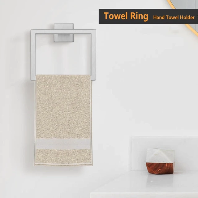 Alt view image 2 of 7 - 2-Piece Towel Ring - Hand Towel Holder for Bathroom - Brushed Nickel Stainless Steel Towel Holder, Towel Racks for Bathroom, Square Modern Design Hand Towel Holder, Contemporary Hand Towel Bar