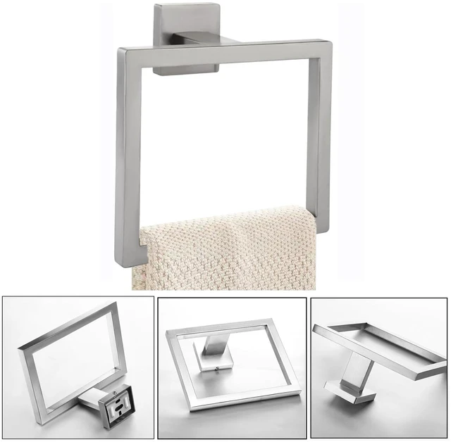 Alt view image 3 of 7 - 2-Piece Towel Ring - Hand Towel Holder for Bathroom - Brushed Nickel Stainless Steel Towel Holder, Towel Racks for Bathroom, Square Modern Design Hand Towel Holder, Contemporary Hand Towel Bar