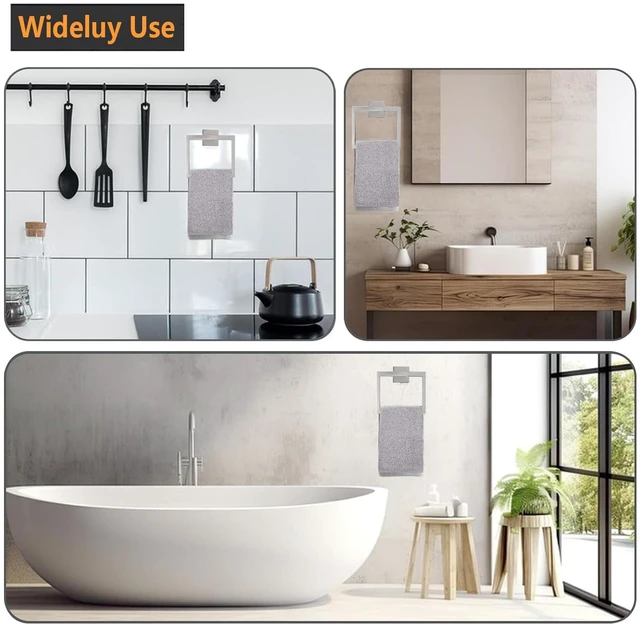 Alt view image 4 of 7 - 2-Piece Towel Ring - Hand Towel Holder for Bathroom - Brushed Nickel Stainless Steel Towel Holder, Towel Racks for Bathroom, Square Modern Design Hand Towel Holder, Contemporary Hand Towel Bar
