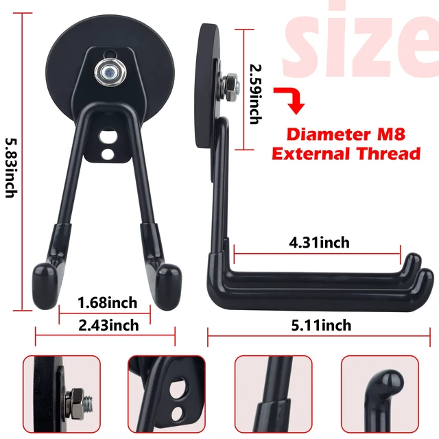 Alt view image 4 of 7 - Magnetic Hooks,Heavy Duty Extra Large Hooks,Power Tool Organizer for Workshop Organization, 2 Pack Tool Hooks for Cordless Drill,Garden Tool,Metal Cabinet,Steel Pegboard(Black)