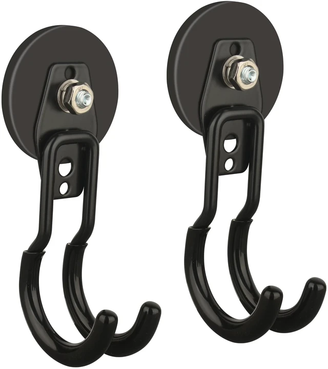 Main image of New Upgraded Garage Magnetic Hooks, 2 Pack Black Heavy Duty Large J Hooks with Magnet, Black Strong Anti-Slip Coating Magnet Hooks for Garden Tools, Ropes,Drill,Metal Cabinet,Pegboard