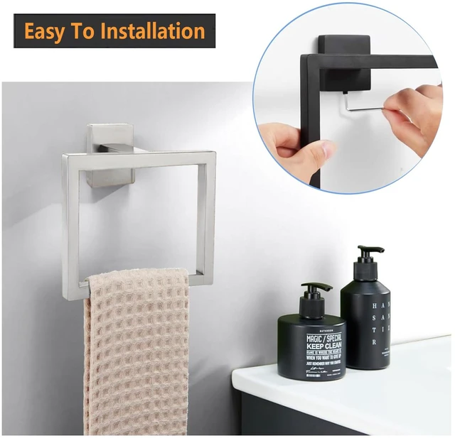Alt view image 5 of 7 - 2-Piece Towel Ring - Hand Towel Holder for Bathroom - Brushed Nickel Stainless Steel Towel Holder, Towel Racks for Bathroom, Square Modern Design Hand Towel Holder, Contemporary Hand Towel Bar