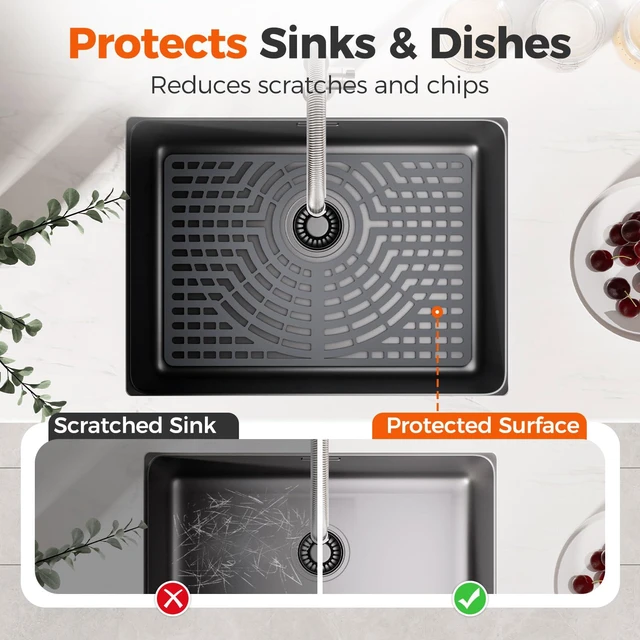 Alt view image 3 of 7 - Silicone Sink Protector for Kitchen Sink, 19"x13" Rear Drain Scratch protection, cushions fragile dishes and glassware, dishwasher safe, food-grade silicone, 446°F heat resistant