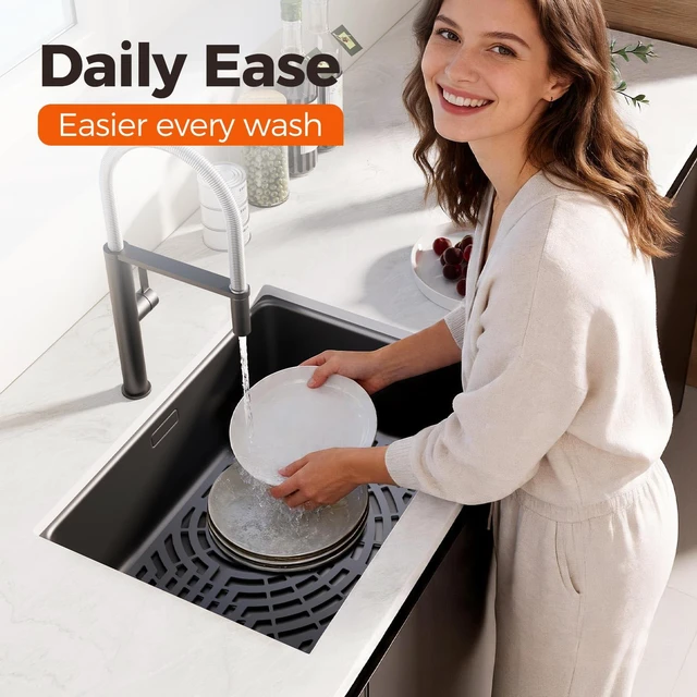 Alt view image 4 of 7 - Silicone Sink Protector for Kitchen Sink, 19"x13" Rear Drain Scratch protection, cushions fragile dishes and glassware, dishwasher safe, food-grade silicone, 446°F heat resistant