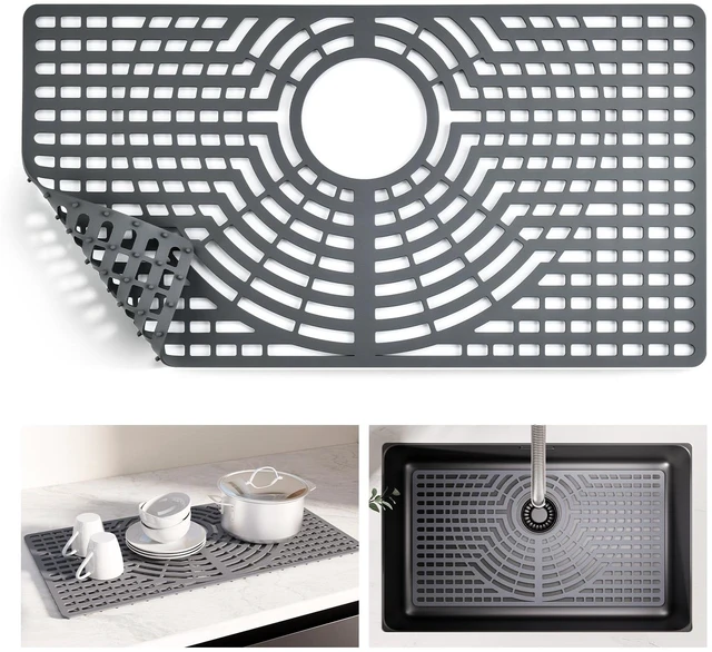 Main image of Silicone Sink Protector for Kitchen Sink, 26x14" Rear Drain Scratch protection, cushions fragile dishes and glassware, dishwasher safe, food-grade silicone, 446°F heat resistant