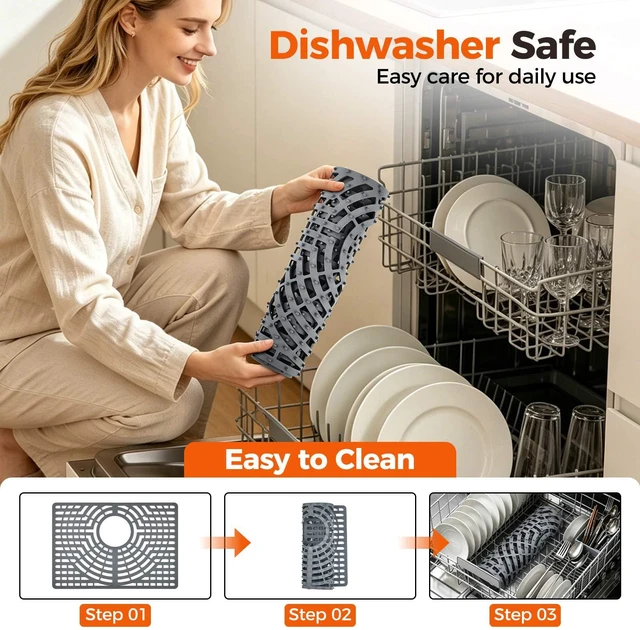 Alt view image 7 of 7 - Silicone Sink Protector for Kitchen Sink, 19"x13" Rear Drain Scratch protection, cushions fragile dishes and glassware, dishwasher safe, food-grade silicone, 446°F heat resistant