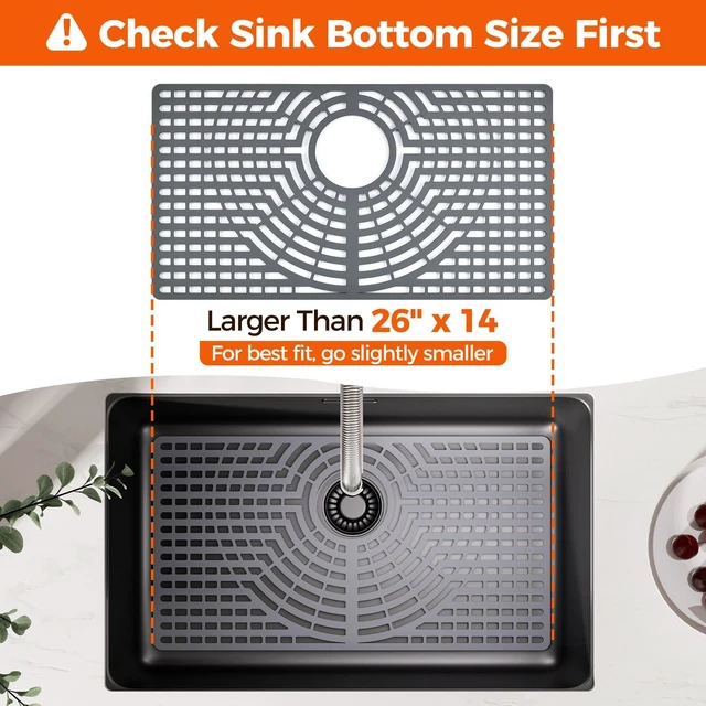 Alt view image 2 of 7 - Silicone Sink Protector for Kitchen Sink, 26x14" Rear Drain Scratch protection, cushions fragile dishes and glassware, dishwasher safe, food-grade silicone, 446°F heat resistant