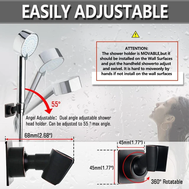 Alt view image 3 of 7 - Shower Head Holder Adjustable Handheld Shower Head Bracket Adhesive Shower Wall Mount Holder Brass Shower Wand Holder Oil-Rubbed Bronze, Glue Installation