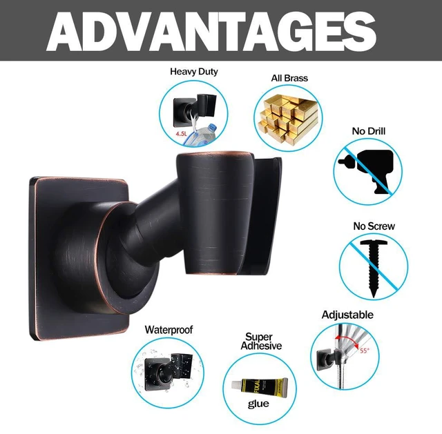 Alt view image 7 of 7 - Shower Head Holder Adjustable Handheld Shower Head Bracket Adhesive Shower Wall Mount Holder Brass Shower Wand Holder Oil-Rubbed Bronze, Glue Installation