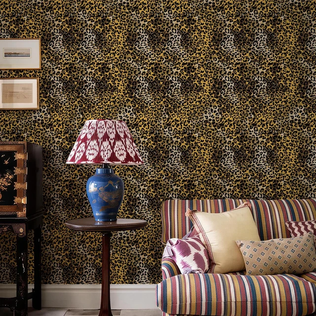 Alt view image 2 of 7 - Black Gold Leopard Print Peel and Stick Wallpaper, 17.3" x 400" Waterproof Removable Self Adhesive Wallpaper, Unique Funky Cheetah Contact Paper for Bedroom, Bathroom, Decor
