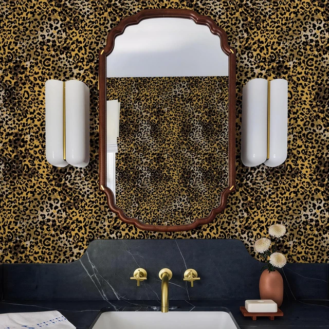 Alt view image 3 of 7 - Black Gold Leopard Print Peel and Stick Wallpaper, 17.3" x 400" Waterproof Removable Self Adhesive Wallpaper, Unique Funky Cheetah Contact Paper for Bedroom, Bathroom, Decor