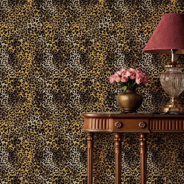 Alt view image 5 of 7 - Black Gold Leopard Print Peel and Stick Wallpaper, 17.3" x 400" Waterproof Removable Self Adhesive Wallpaper, Unique Funky Cheetah Contact Paper for Bedroom, Bathroom, Decor