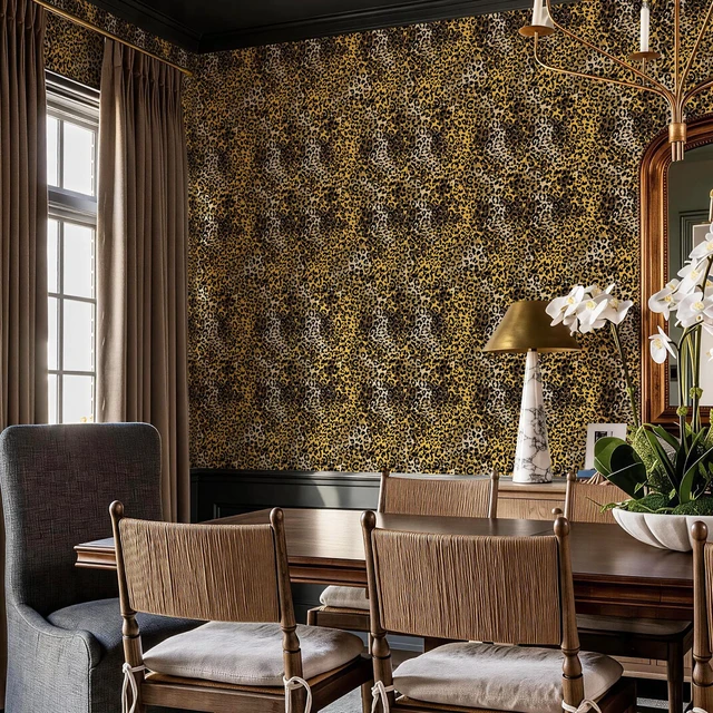 Alt view image 6 of 7 - Black Gold Leopard Print Peel and Stick Wallpaper, 17.3" x 400" Waterproof Removable Self Adhesive Wallpaper, Unique Funky Cheetah Contact Paper for Bedroom, Bathroom, Decor