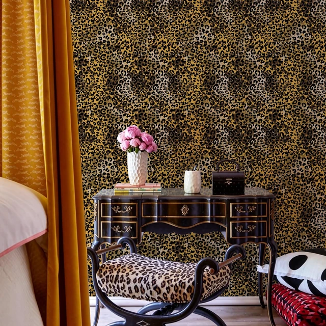 Alt view image 7 of 7 - Black Gold Leopard Print Peel and Stick Wallpaper, 17.3" x 400" Waterproof Removable Self Adhesive Wallpaper, Unique Funky Cheetah Contact Paper for Bedroom, Bathroom, Decor