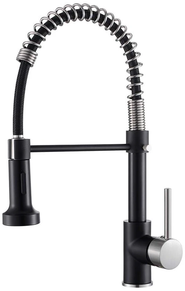 Main image of Kitchen Faucet with Pull Down Sprayer Brushed Nickel&Black 1 Handle Spring Sink Faucets, Lead-Free Stainless Steel, 1 or 3-Hole with Deck Plate,Farmhouse, RV, Bar, Laundry Room